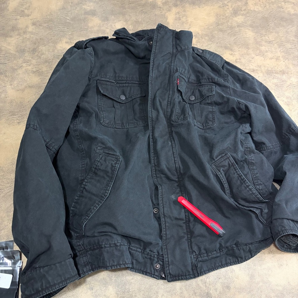 Levi's Field Jacket Mens XL Black Sherpa Lined Cotton Canvas Military Utility